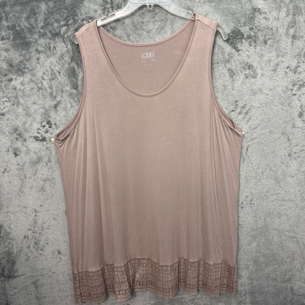 Logo Layers Women 2X  Tunic Tank Knit Ruffle Hem Layering stretch beige